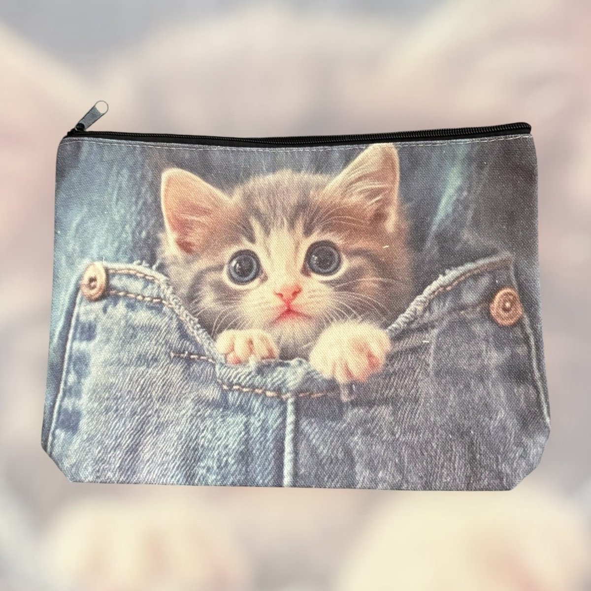 Stoffen Toilettas Kat in Broekzak met rits (make-uptasje, etui of reisetui ) 23 x 17 x 4.5 cm