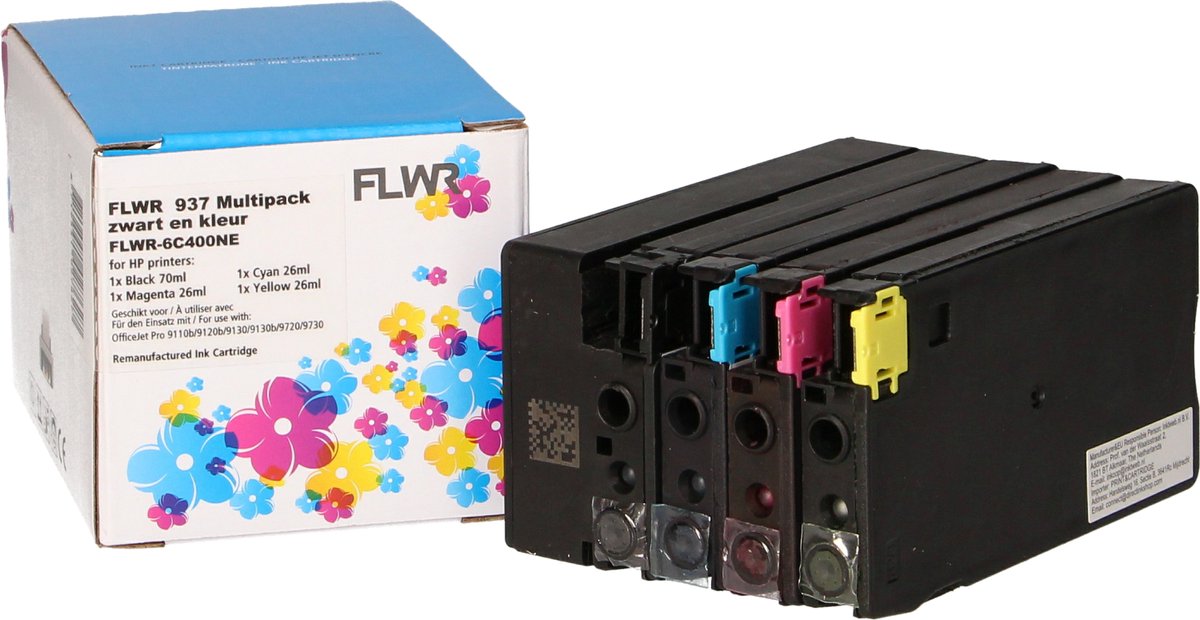 FLWR HP 937e - Multipack zwart en kleur - voor Officejet pro 9130 - 9130 - 9720 - 9730