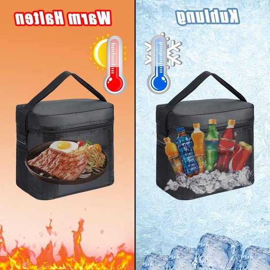 Koelbox - Koeltas - Thermotas - Lunchtas 10L - Geïsoleerde Picknicktas - Klein Opvouwbaar - Slijtvast Oxford-doek - 27X24X14CM - Zwart van Merkloos — afbeelding 5