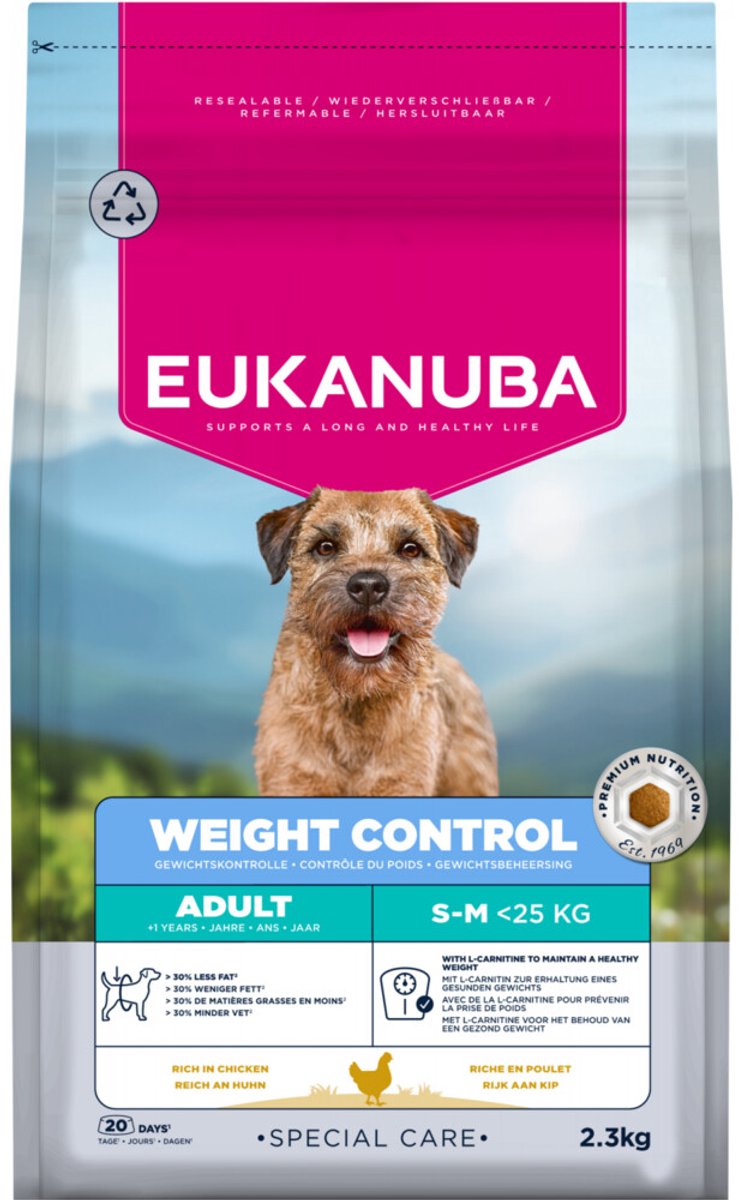 Eukanuba Eukanuba Hondenvoer Droog Special Care Adult Small/Medium Weight Control - 3 x 2,3 kg - Voordeelverpakking
