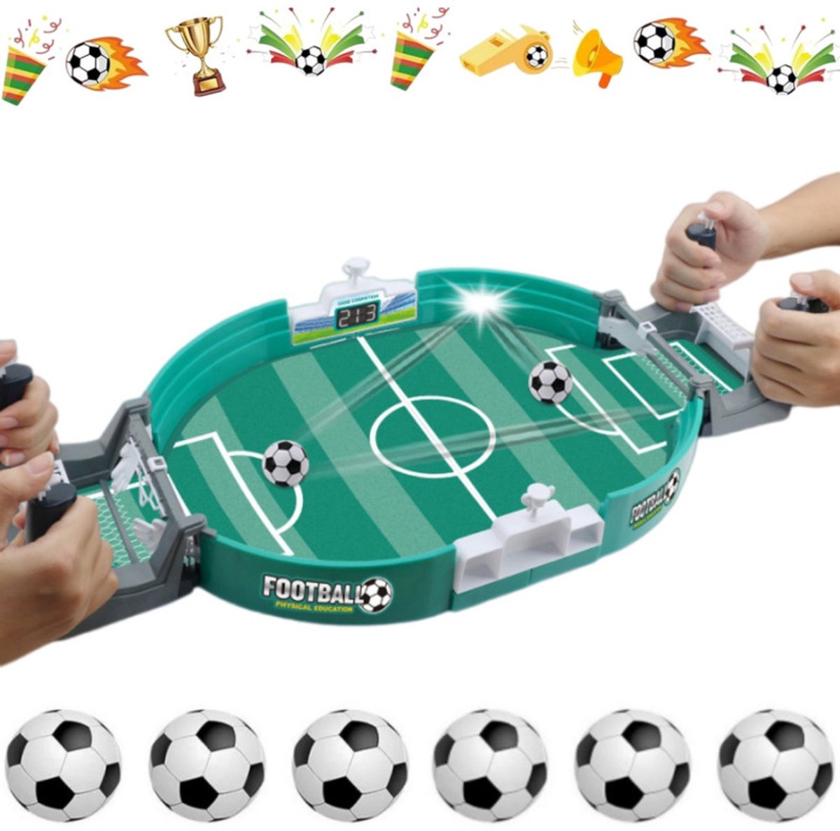 1 stuk - Tafelvoetbalspel - minivoetbal - Mini-tafelvoetbalspel - Interactief binnenspel voor thuis - Katapultvoetbal - Cadeau - feest - Voor interactieve bordspellen - Groen - Wordt geleverd met 6 minivoetbal