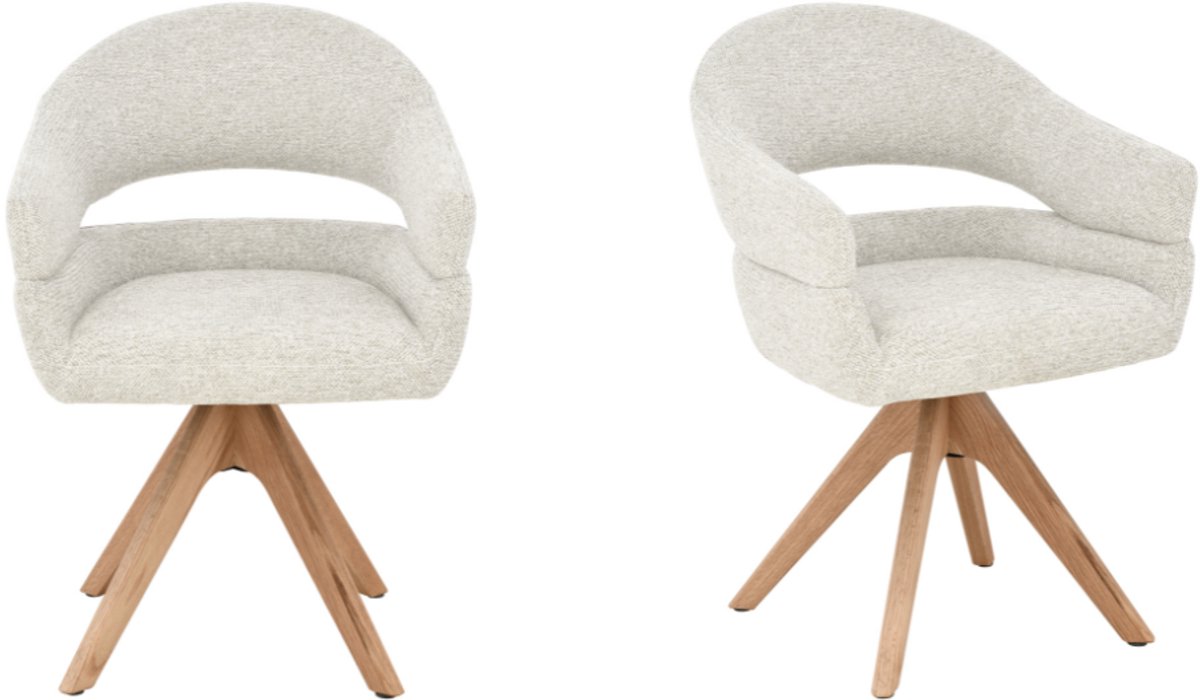 Flicka - Eetkamerstoelen met armleuning - Beige - Naturel Eiken - Draaibaar - Set van 2