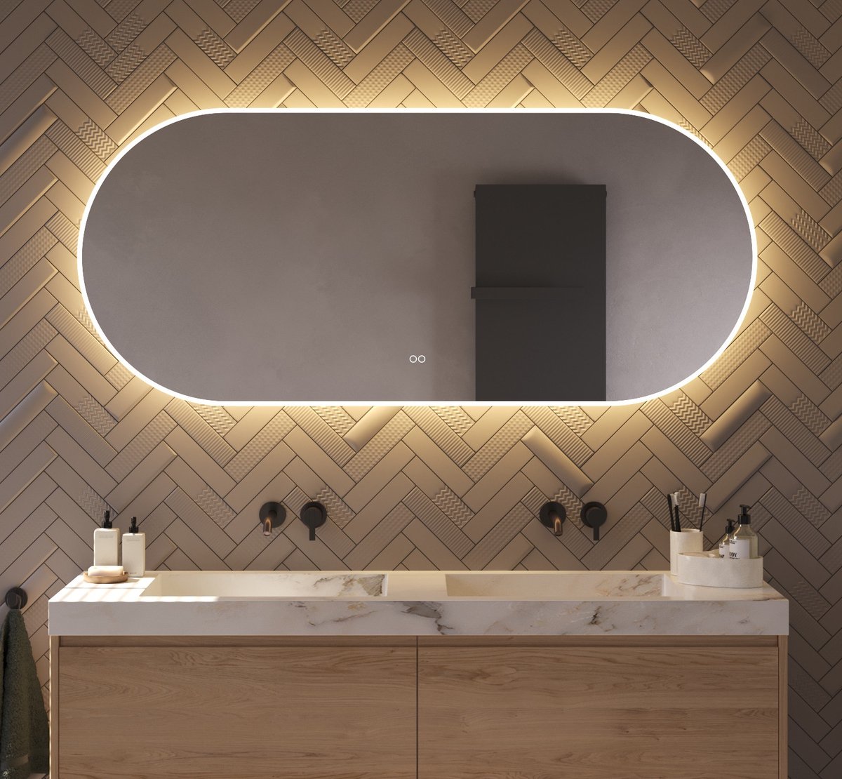 Schaere - Ovale Badkamerspiegel - Directe en Indirecte Verlichting - Spiegel Verwarming - Instelbare Lichtkleur - Dimfunctie - 160×70 cm