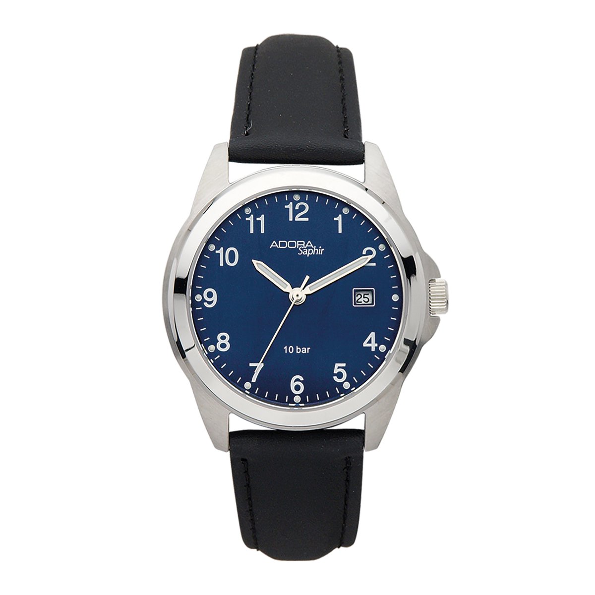 Adora Saphir AS4275 - Herenhorloge - Saffierglas - 10 Bar (Zwemmen) - Edelstaal - Ø 38mm - Blauw