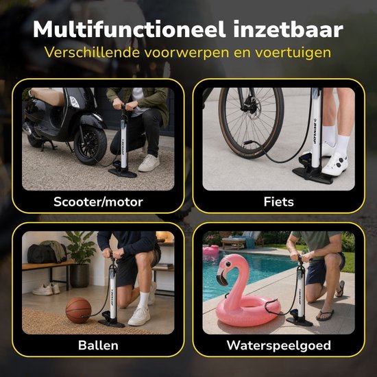 Dunlop Digitale Fietspomp met Drukmeter - Fiets Pomp Geschikt Voor Schrader Presta Dunlop Ventiel - Ballenpomp 120 PSI 8.3 BAR - Inclusief Ventieladapters en Naald van Dunlop — afbeelding 4