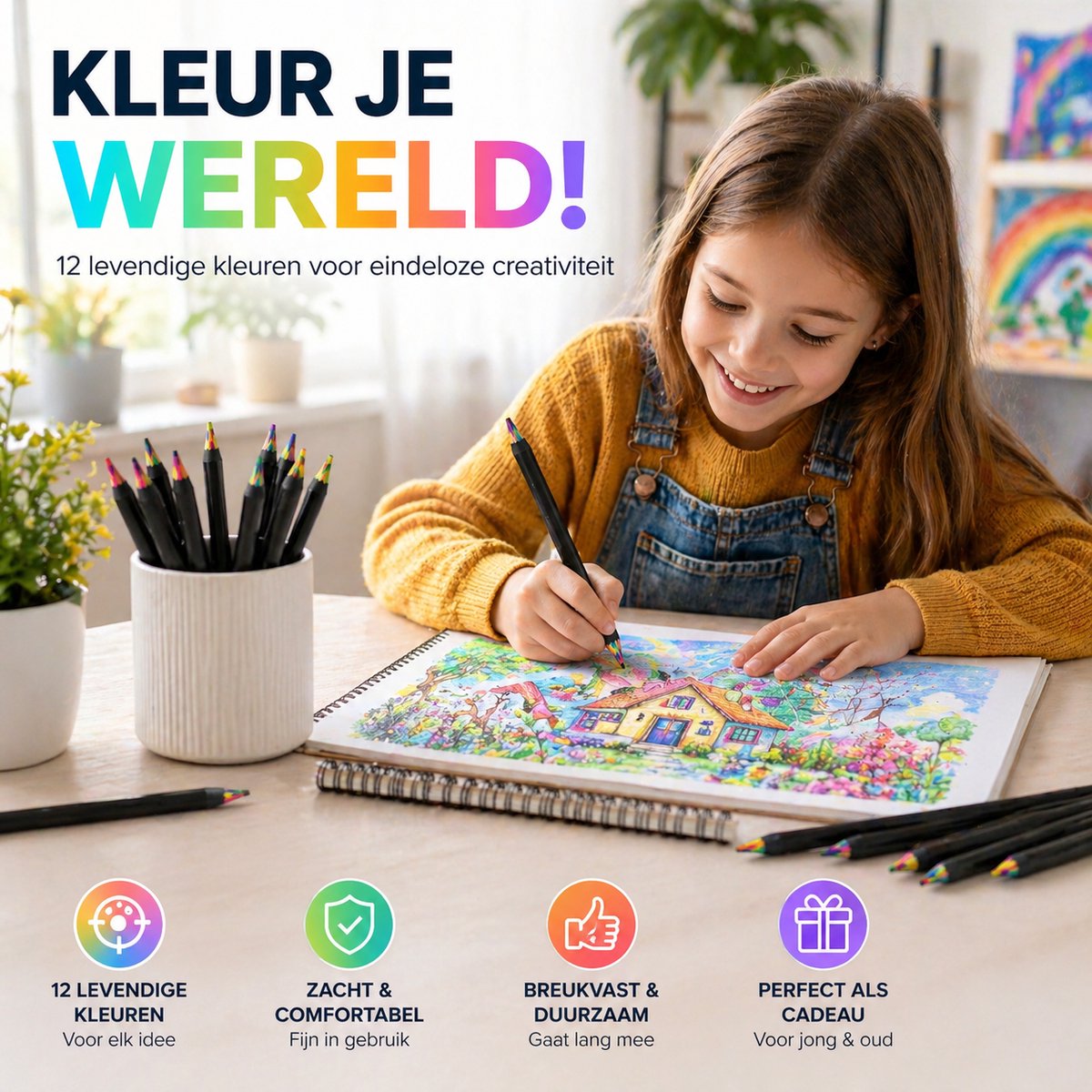 BOTC Kleurpotloden - Set van 12 Stuks - Kunstbenodigdheden - Voorgeslepen - Tekenset voor Volwassenen en Kinderen — afbeelding 3