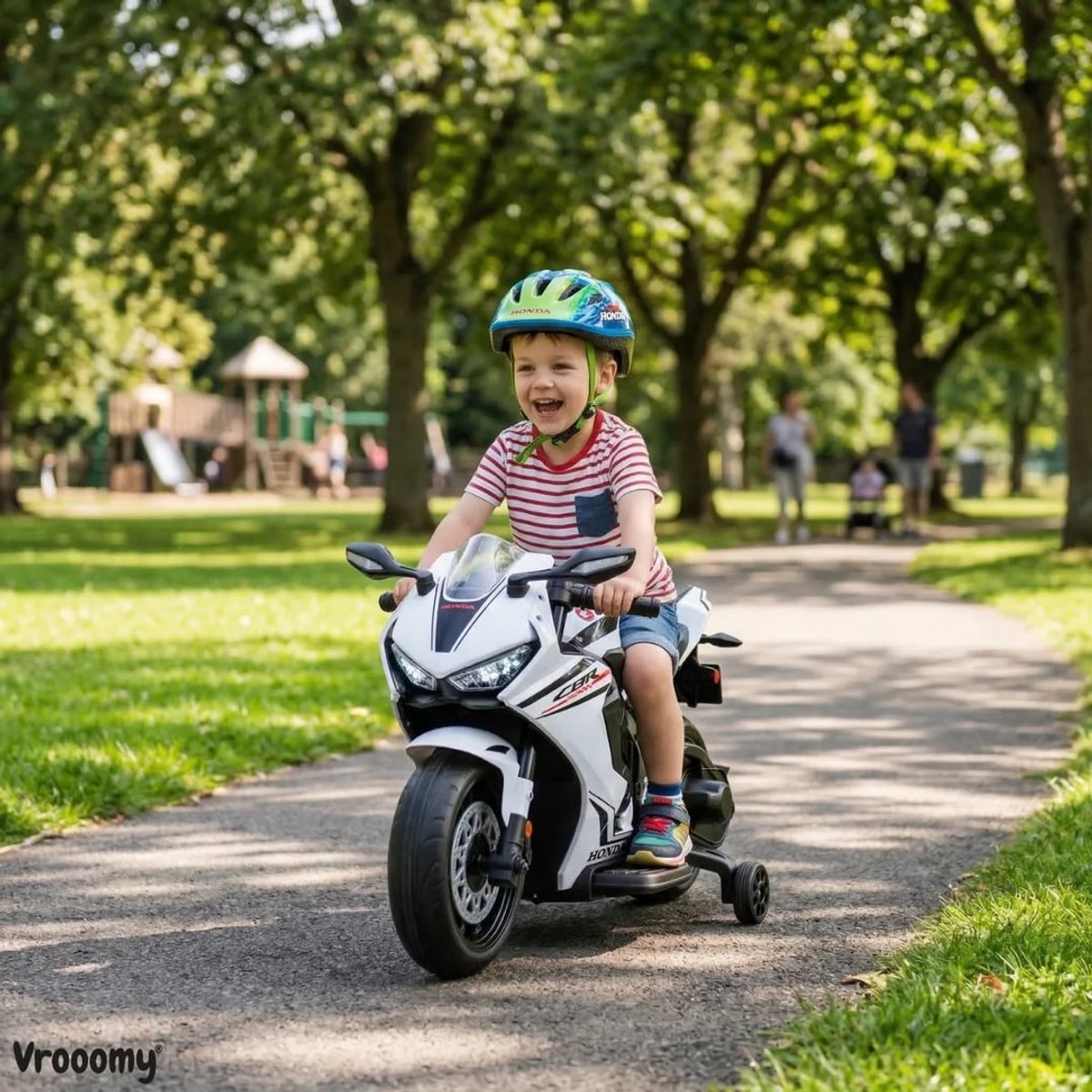 Honda CBR 1000RR Full Option Elektrische Kindermotor 2 tot 5 jaar – Officieel Gelicentieerde Motor met LED-Koplamp & Claxon – Li-ion Kindermotor met Verwijderbare Zijwieltjes & Realistische Geluiden – Wit — afbeelding 4