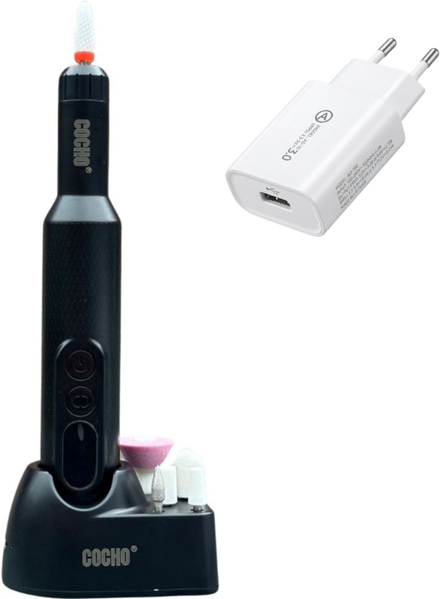 COCHO® Elektrische Nagelfrees – Pedicureset met Nagelvijl Bitjes – Professionele Elektrische Nagelvijl – Voor Manicure & Pedicure – Zwart