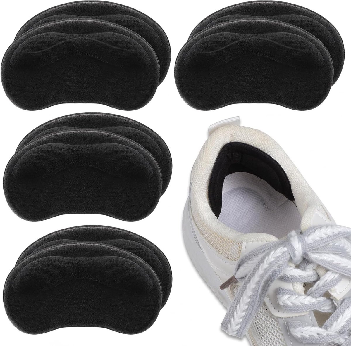 Adhesieve hielinleggers, 4 paar herbruikbare hielbeschermers voor te grote schoenen, anti-blaren en comfortabele ondersteuning voor dames