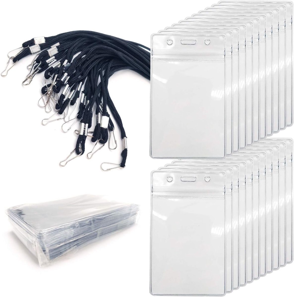20 Stuks Transparante Plastic Naamlabels met 20 Stuks Metalen Haak Lanyards voor Beurzen, Kantoor en Groepen van Studenten en Volwassenen