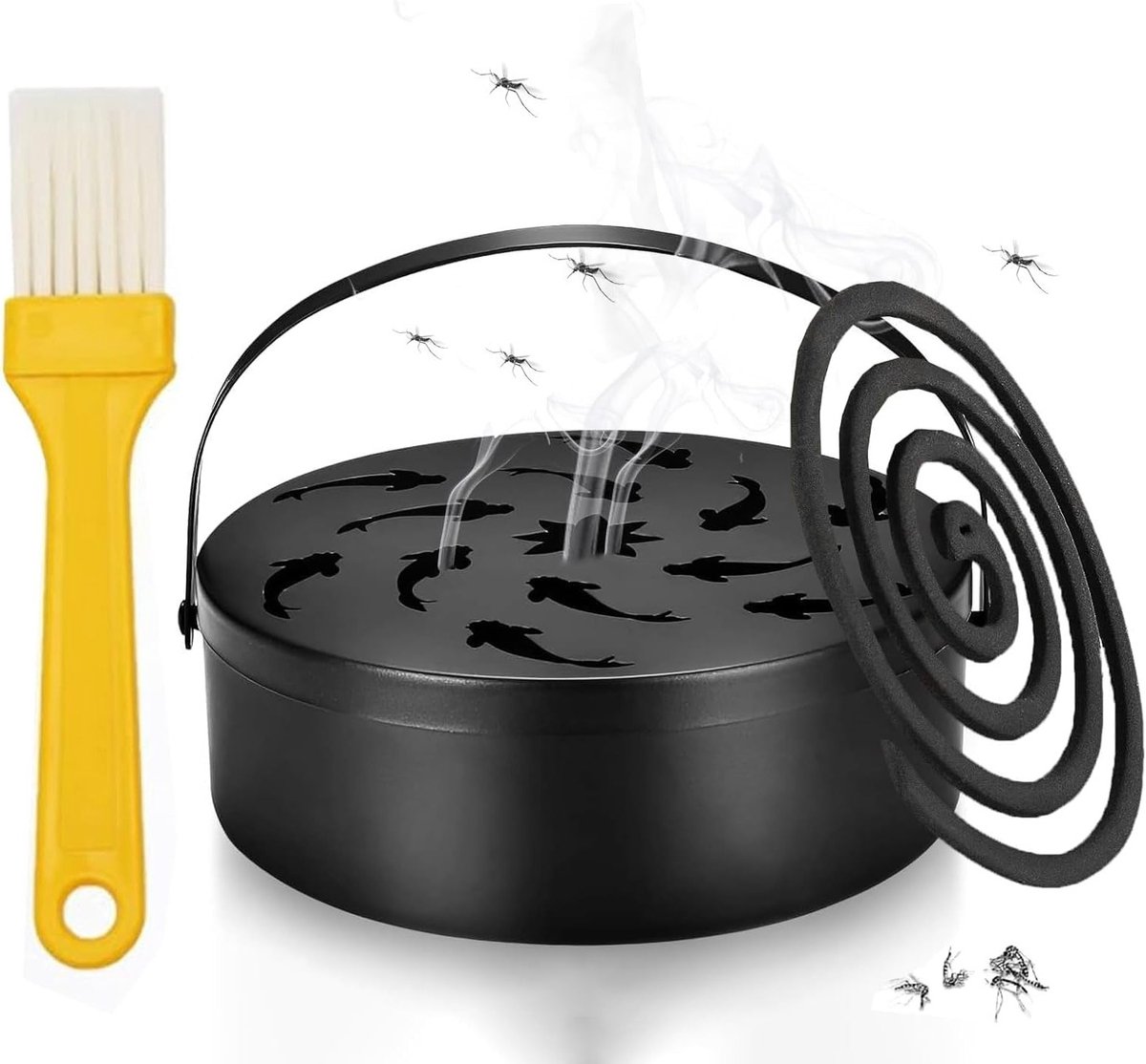 Verplaatsbare houder voor rookspiralen tegen muggen en aromatherapie, rond, hol metaal