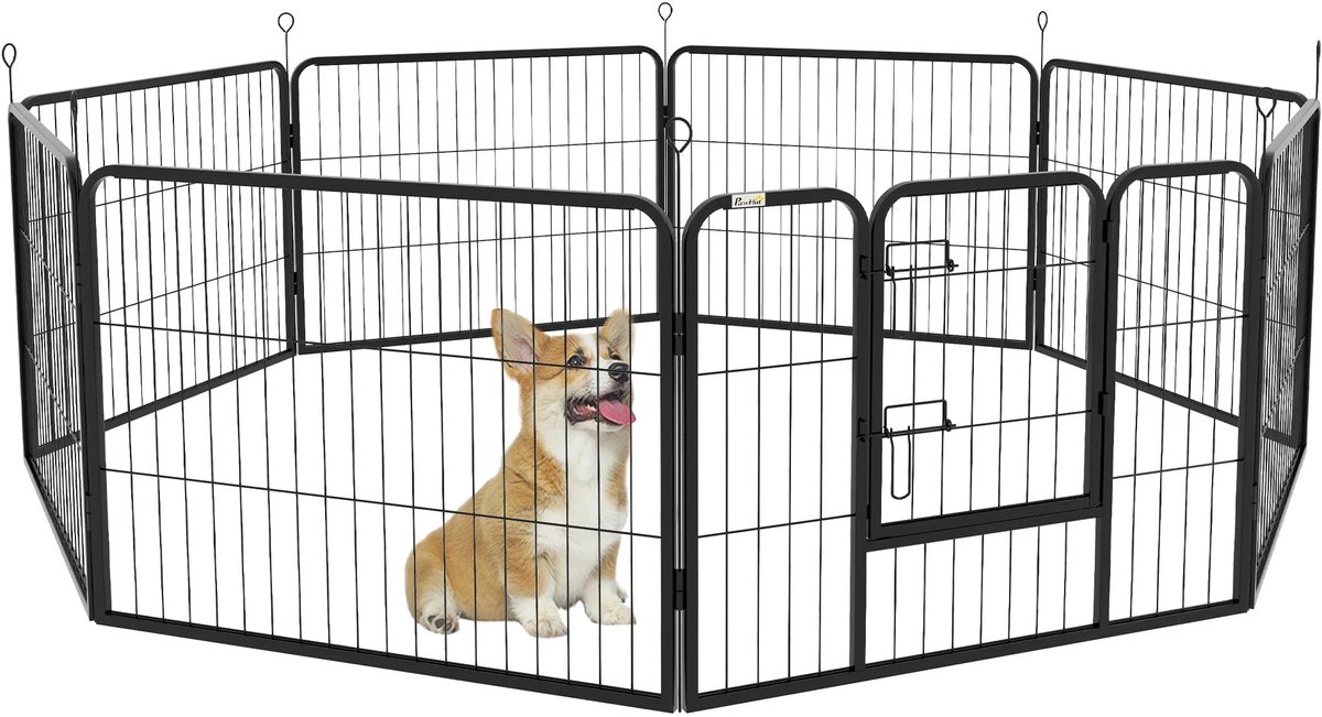 Naiz® - Hondenbench - Rond - Aanpasbare vorm - 8 panelen - Zwart - 80 x 60 cm