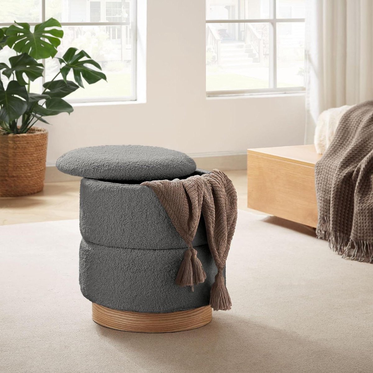 Poef met Opbergruimte - Zitzak Voetenbank - Woonkamer Inrichten - Scandinavisch Design - 37x37x42 cm - Grijs