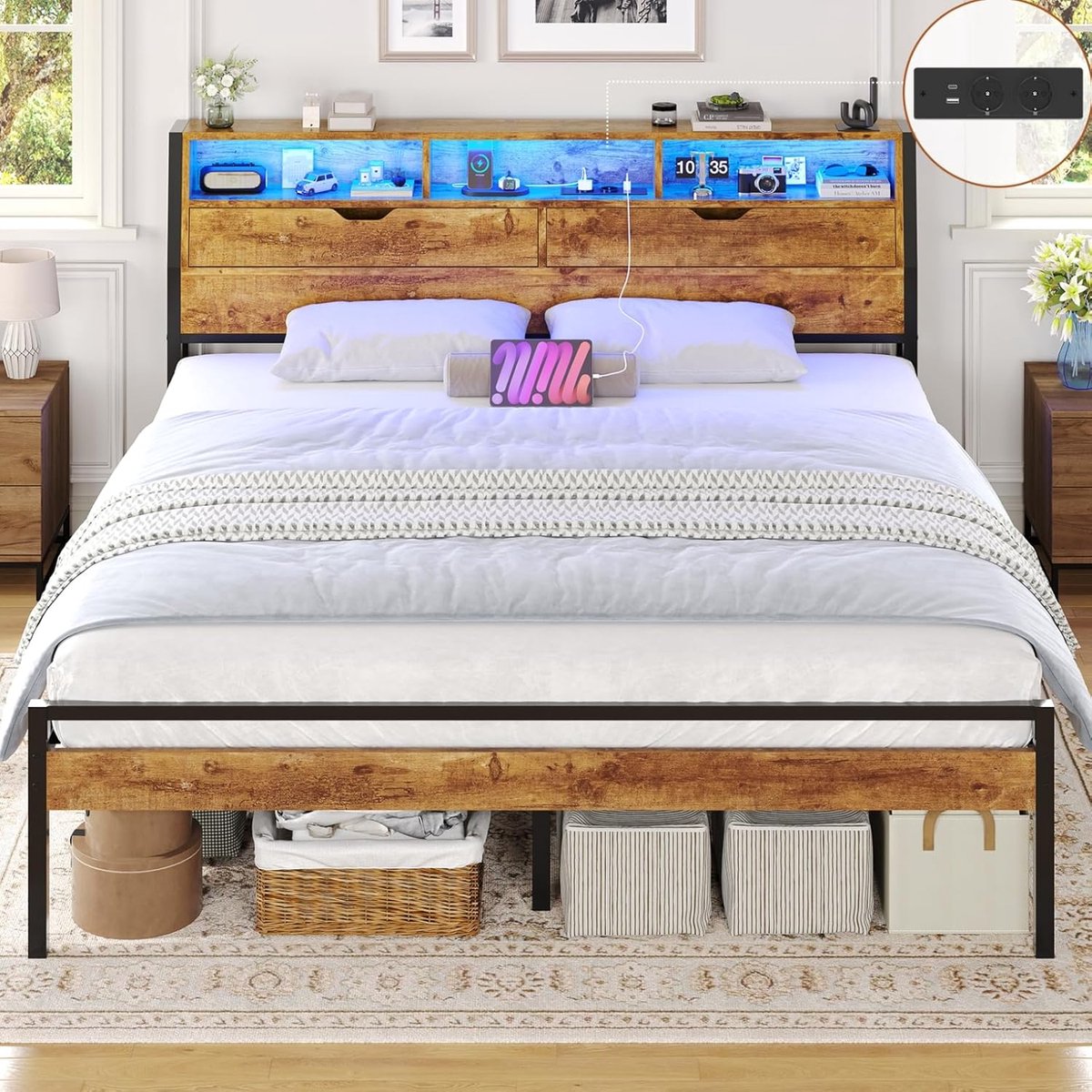 Luxe NovaGlow Industrial LED Bedframe – 180x200 cm – Industrohome