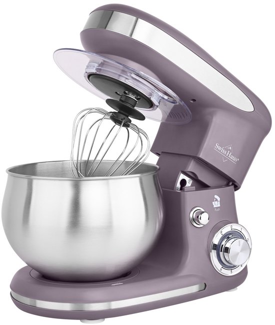Swiss Haus® KM1805 Keukenmachine - 1300W Keukenrobot - 5L RVS Mengkom - Keukenmixer met 6 Snelheden + Pulse - met Deeghaak & Garde - Paars van Merkloos — afbeelding 2