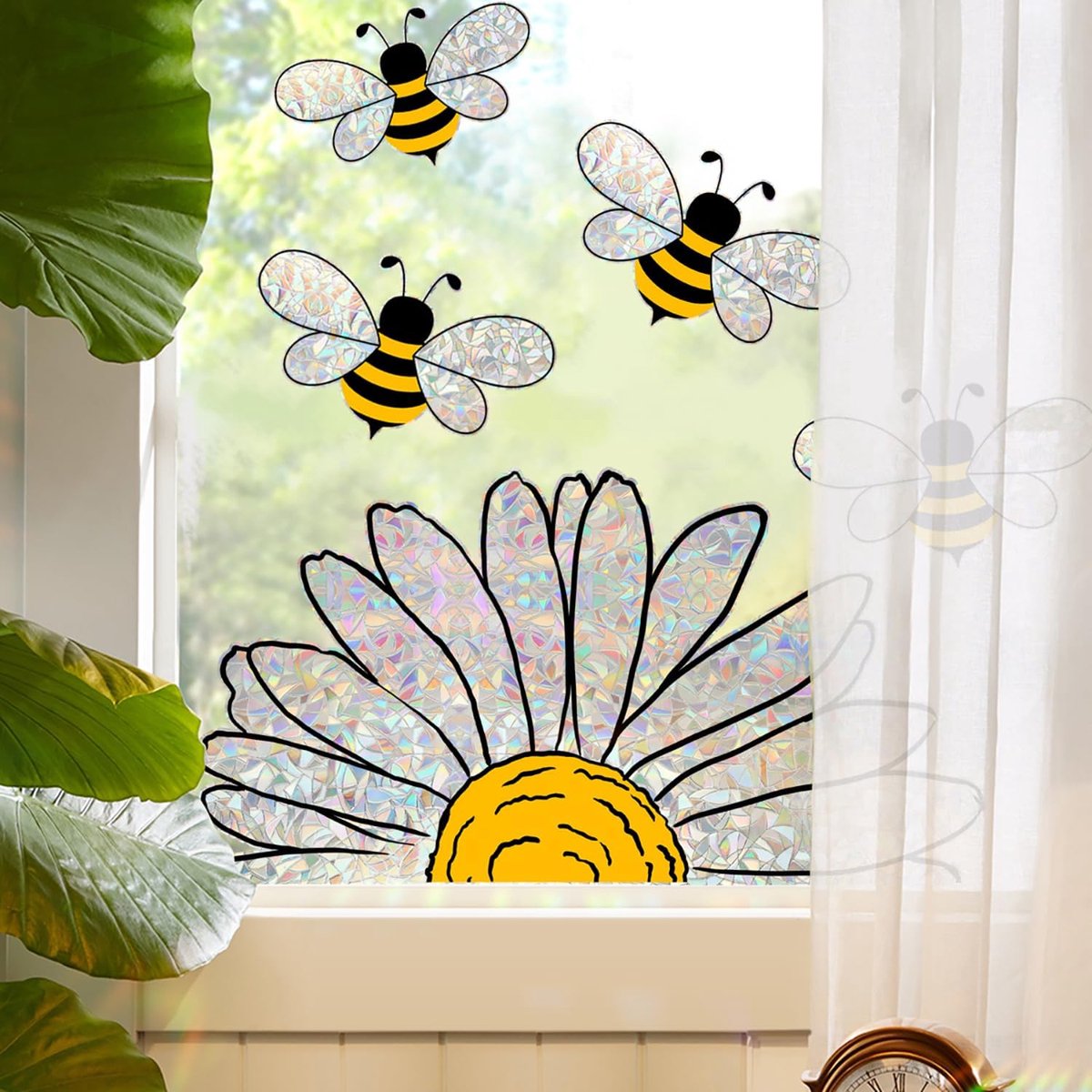 Bijtje & Madeliefje Raamstickers voor Kinderen 2 vellen (30 x 40 cm) | Raamsticker met bloemen en dieren | Raamsticker met prisma, regenboog en zon | statische elektriciteit Herbruikbaar (niet zelfklevend)| Cyslmuk®