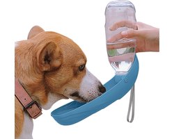 Waterfles voor huisdieren - Draagbare waterdispenser van 550 ml - Geschikt voor buitenactiviteiten met de hond, wandelen, reizen en kamperen - Blauw