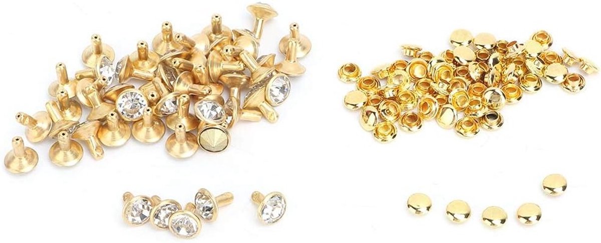 50 Stuks Stud Oorbellen met Kristal Diamant, Sterk en Duurzaam, Perfect voor Lederen Decoratie, Riemen en Handtassen