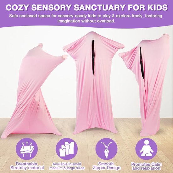 Body Sox voor het hele lichaam, sensorische rekbare bodysok, full-body wrap rekbare Body Sox, sensorische bodysok voor kinderen om te ontspannen en te focussen, zelfkalmering, roze, S, S van Merkloos — afbeelding 3