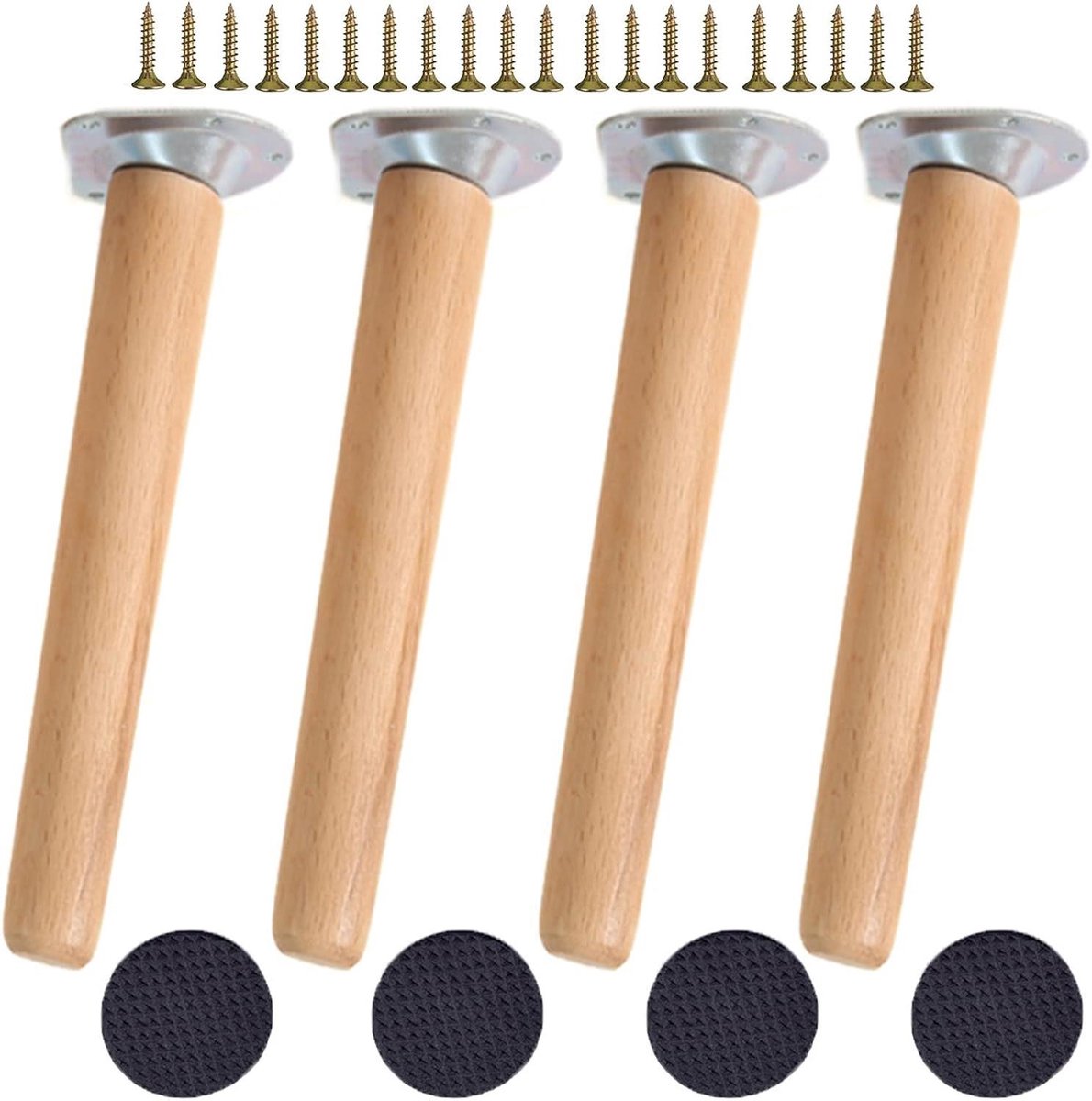Meubelsteunpoten Set - Bankpoten Hout - Meubels Verhogen - Inclusief Montagekit - 25 cm - Houtkleur