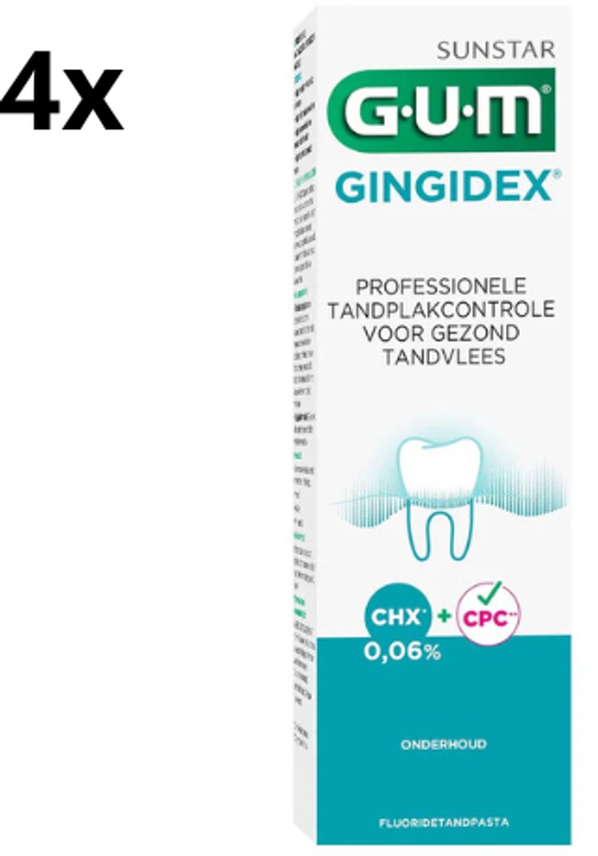 4x GUM Gingidex Tandpasta 006% Chloorhexidine - 75 ml