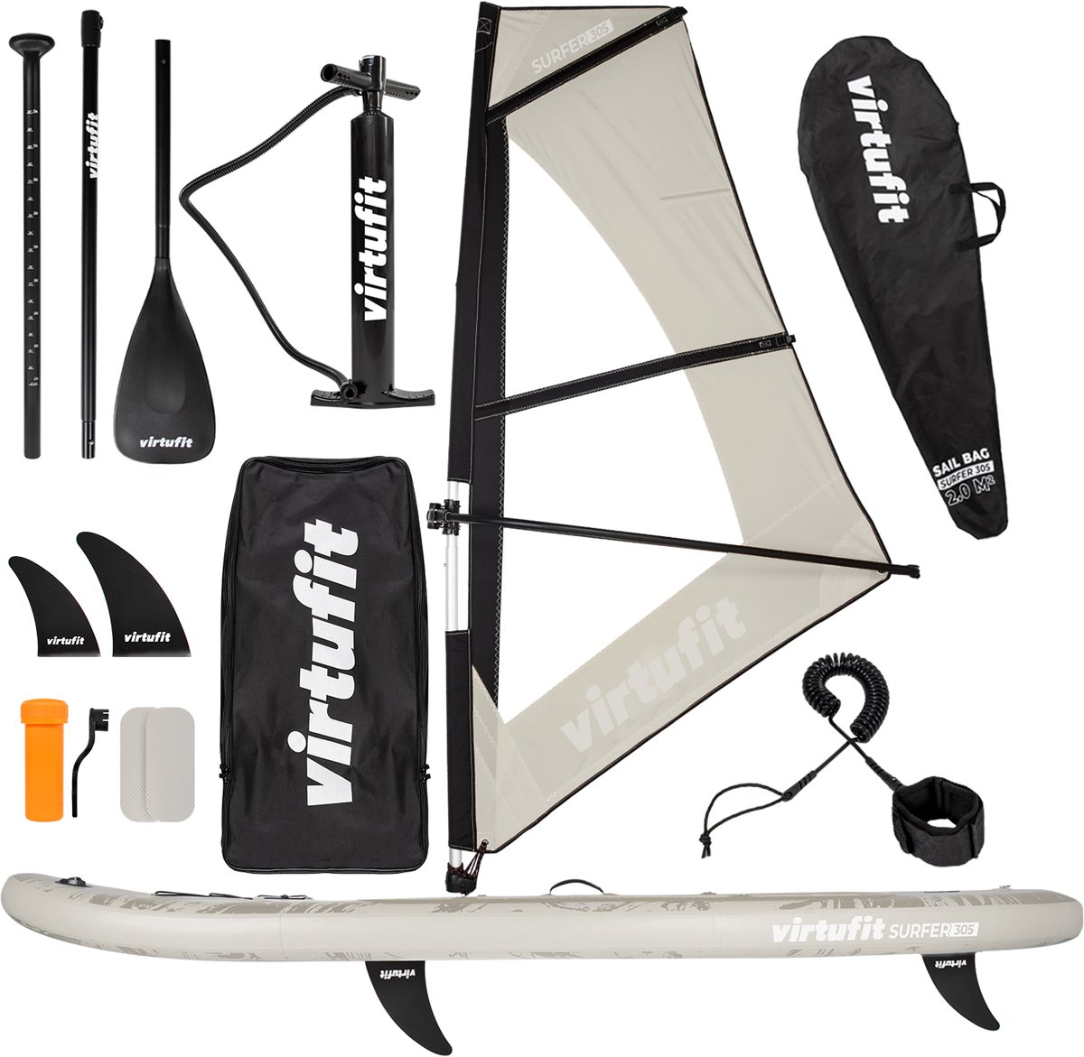 Bol.com VirtuFit Surfer Opblaasbaar SUP Board 305 cm - Met Windsurf Zeil, Accessoires & Draagtas - Inclusief Mast, Vin en Repara... aanbieding