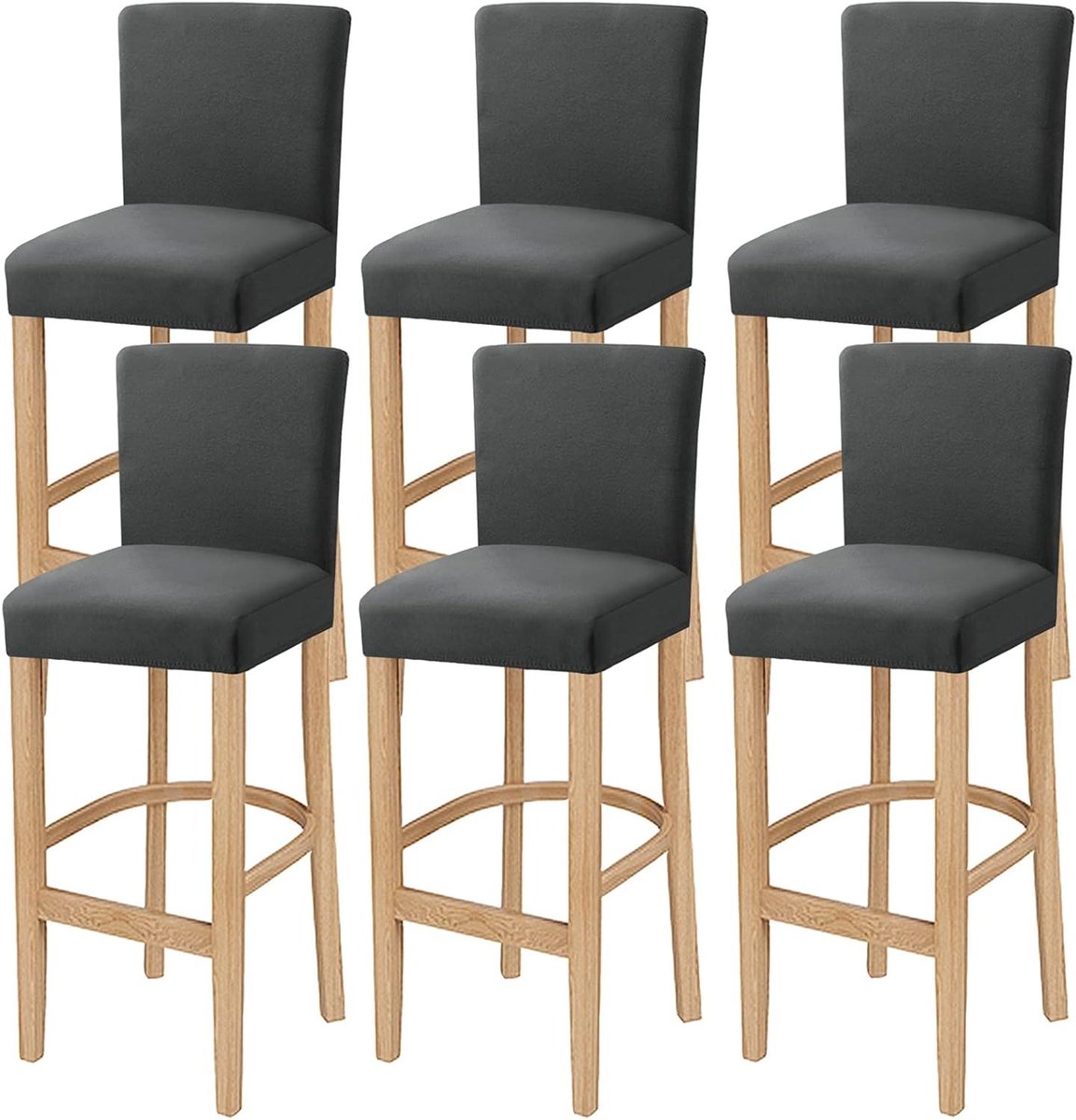 Barkrukhoezen Set - Stoelhoezen - Stoelen Vernieuwen - Wasbaar en Afneembaar - 6 Stuks - Grijs