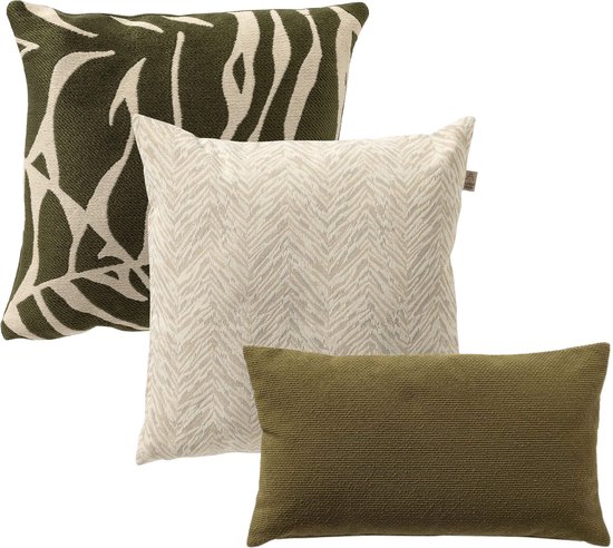 Dutch Decor - KUSSENSET - 3-delig - Forest Blend - 45x45 cm, 30x50 cm - inclusief binnenkussens - groen, beige - Met Ritssluiting – Decoratie Kussens - Comfortabele kussentjes voor op de Bank