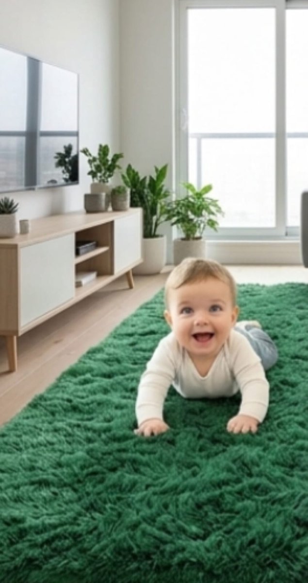 Hoogpolig Vloerkleed 120x160 cm Donkergroen Pluizig Wasbaar – Shaggy Tapijt met Antislip Onderkant – Zacht Comfort Kleed voor Woonkamer Slaapkamer Kinderkamer – Urbanhome