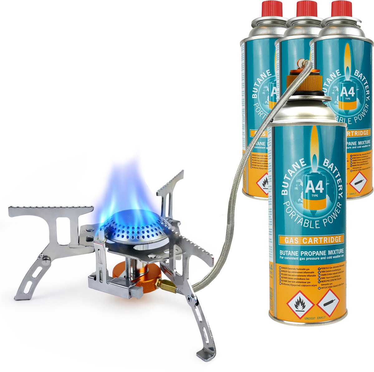 Eurocatch Foldable Gas Burner 2200W met Connector - incl. 4 gasbussen - Opvouwbare Camping Gasbrander met Draagkoffer