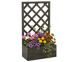 Plantenbak met klimrek - Bloembak - Weerbestendig - Met trellis - Buiten - Hout - Plantenrek - 18 Liter - Grijs