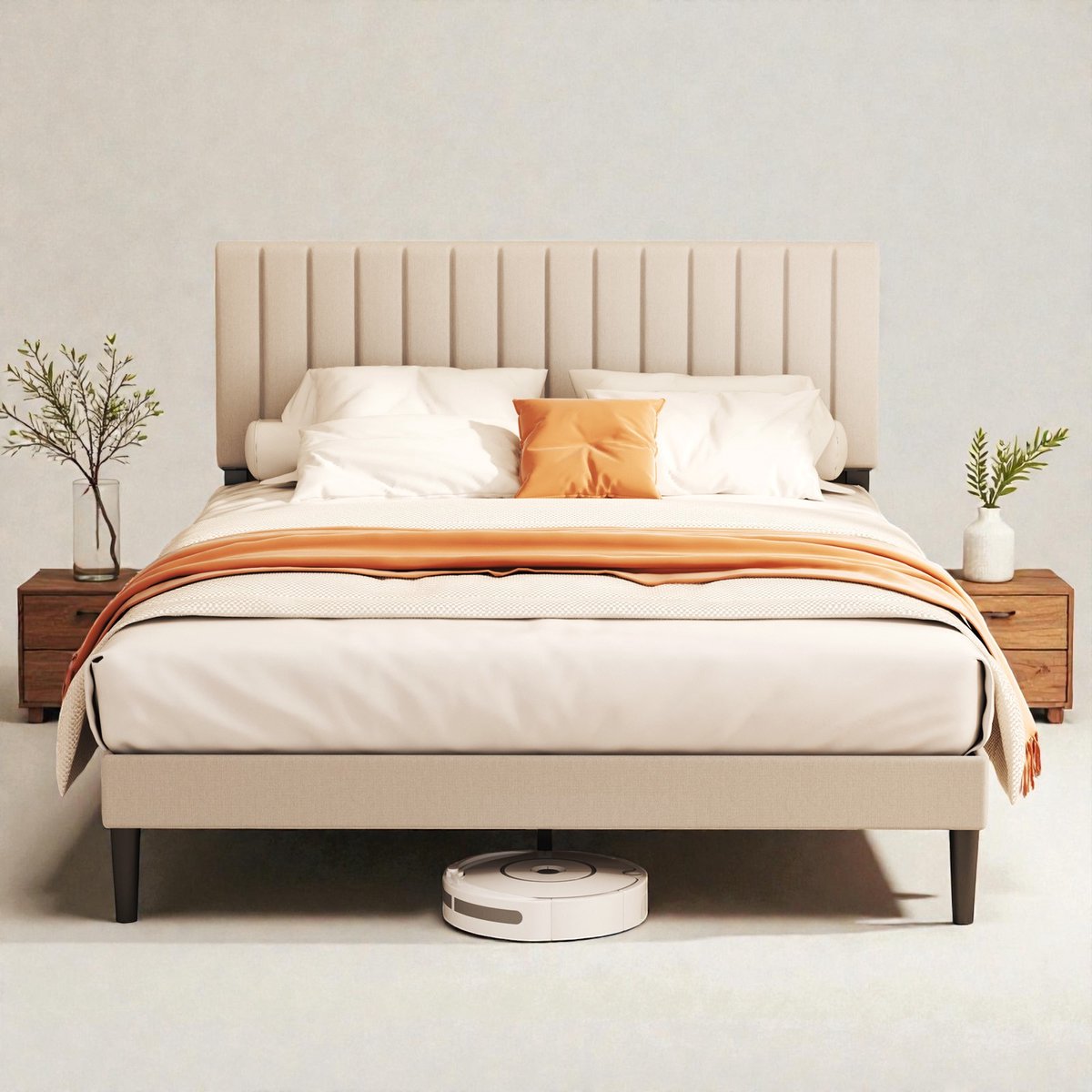 Lonheo Gestoffeerd Bed 140x190 cm - Metalen Bedframe - Verticale Strepen Design - Met Lattenbodem en Opbergruimte - Stevig Bedframe - Tweepersoonsbed - Zonder Matras - Draagkracht 480 kg - Grijs