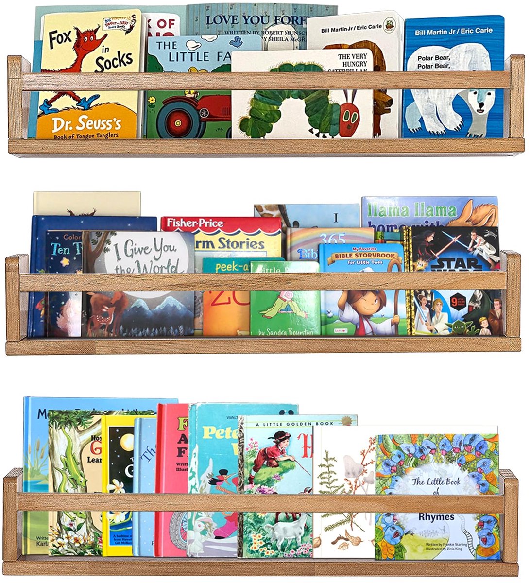 3 stuks zwevende boekenplanken voor de kinderkamer - Natuurhouten wandboekenplank voor de kinderkamer of slaapkamer - Houten hangende babyboekenplank (beige)