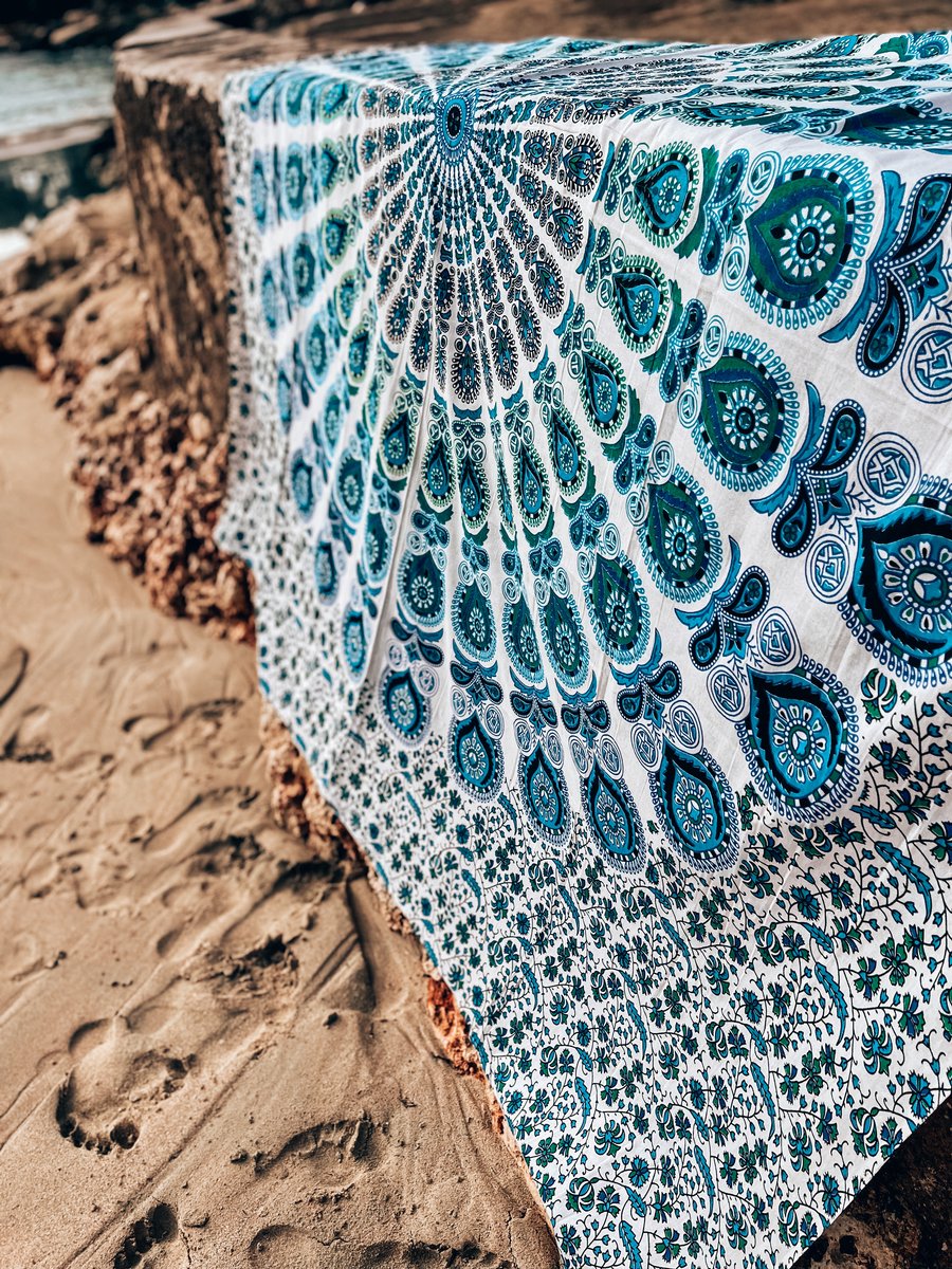 Bohemida - XXL Groot Vakantie Strandlaken -tweepersoons 220x235cm Ibiza Strandkleed - 100% Katoen - Ocean (Wit / Blauw) - Sneldrogende Strandlakens