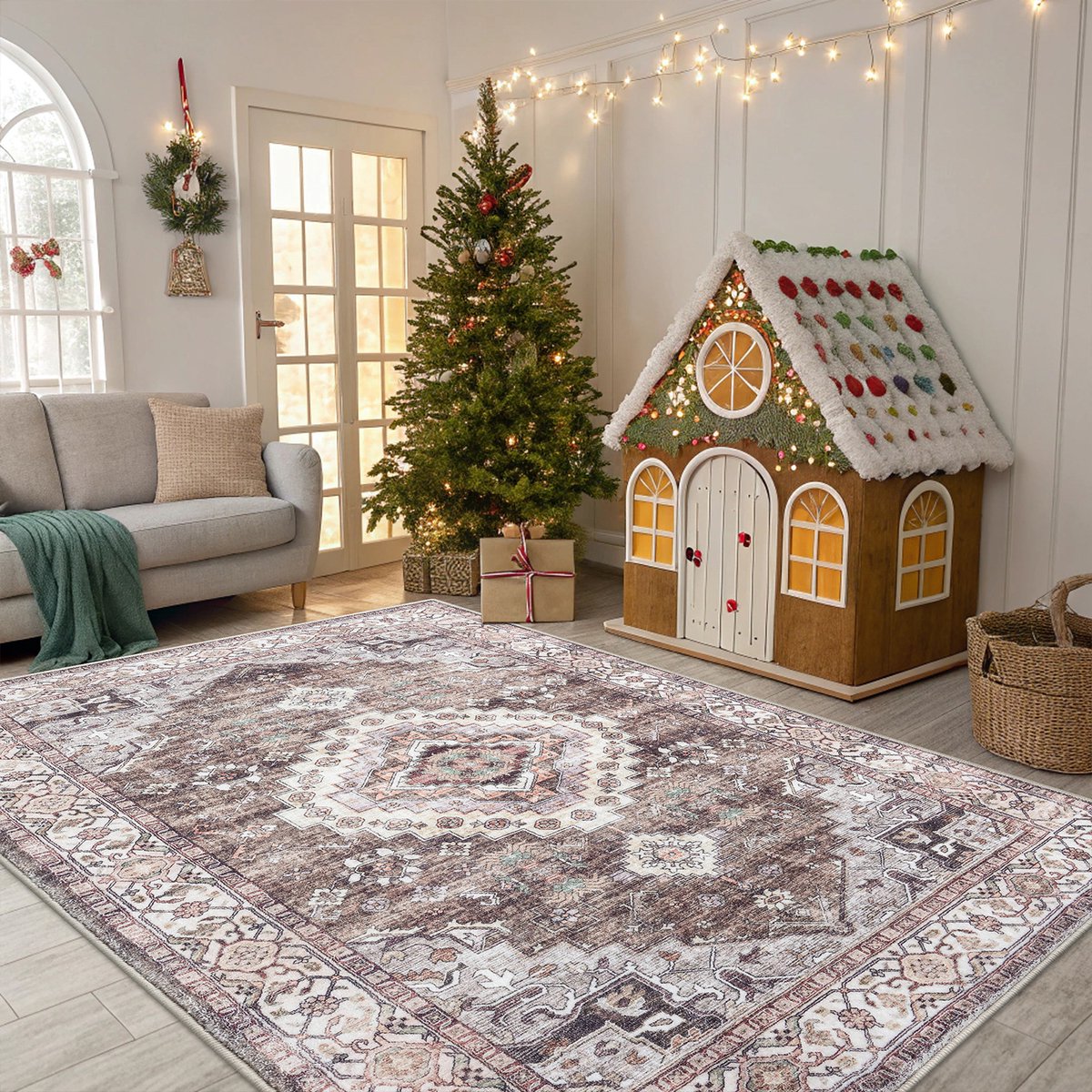 Olanly Woonkamerkleed - Zacht Fluwelen Vloerkleed Voor Naast Het Bed - Wasbaar Klein Vloerkleed - 153x214 cm - Rechthoekig - Bruin
