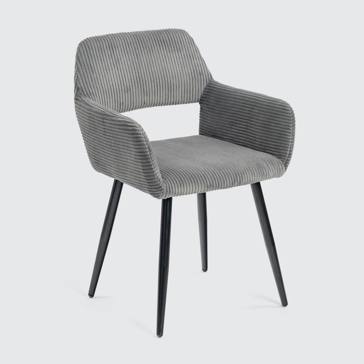 MEUBLE Cosy Dining Room Chairs Set of 4 with Armrests, Upholstered Corduroy Seat, Kitchen Chair, Scandinavian Kitchen Chair, Metal Legs, Grey
