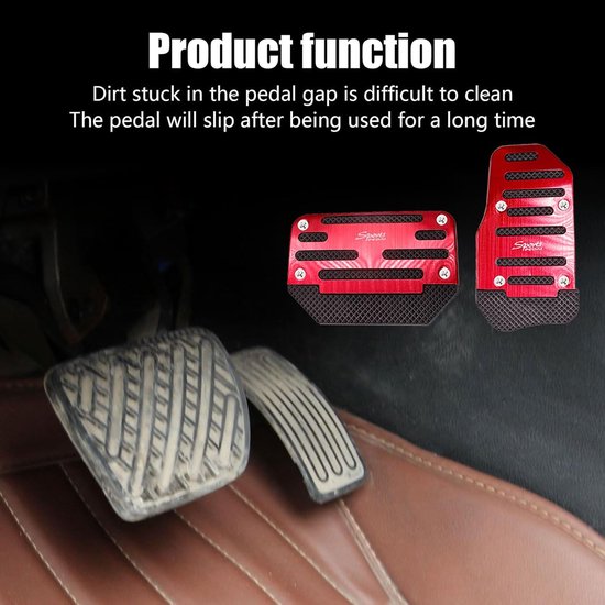 Auto Pedaal Set - Rem Gas Pedaal - Verbeteren Rijcontrole - Anti-slip Rubber - 5.1x3.5 en 3.1x5.9 Inch - Rood — afbeelding 3