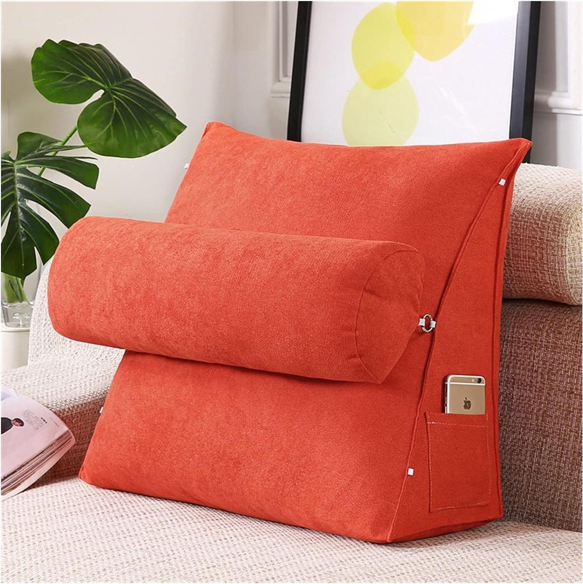 Driehoekig Kussen - Leeskussen Rugsteun - Comfortabel Lezen - Verstelbare Kantelhoek - 45x45x20 cm - Oranje