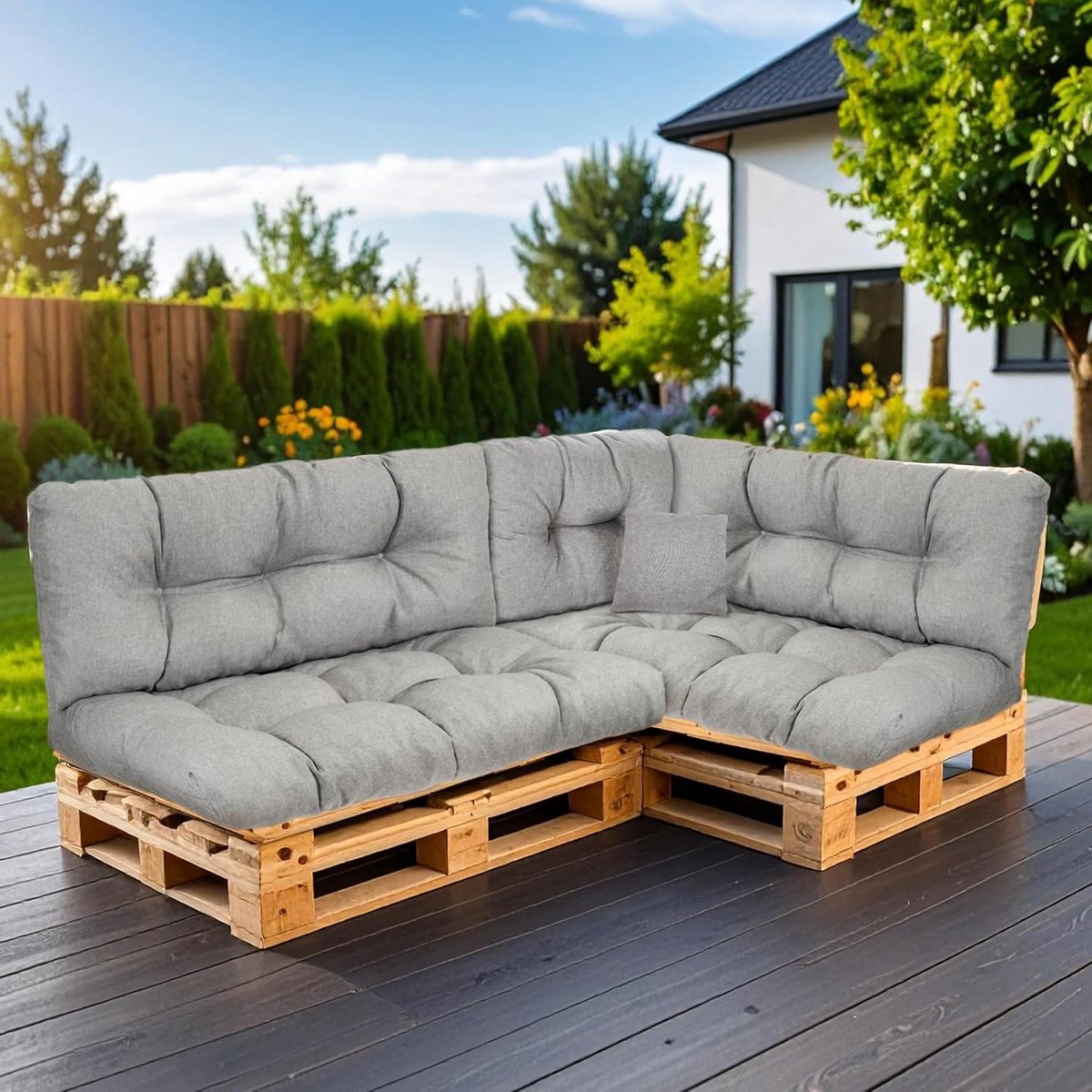 Palletkussens - Bankkussens Europallet - Terras Zitten - Flexibele Toepassing - 6-delige Set - Grijs