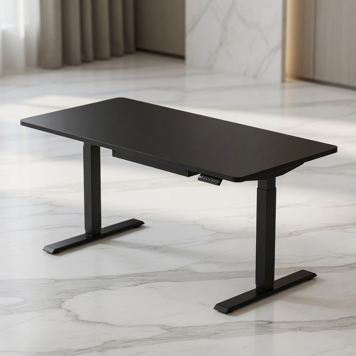 Elektrisch In Hoogte Verstelbaar Bureau 110x60 cm – Ergonomisch Zit Sta Bureau met 3 Memory Functies – Stil Motor Systeem (<50 dB), Stevig Stalen Frame tot 80 kg – Home Office Computer Bureau – Zwart Mobili Bella