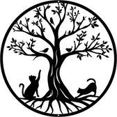 Pduoduo Metalen Levensboom - Metalen Wanddecoratie met Katten, Zwarte Muurophangende Decor Silhouet Muurkunst voor Binnen Cadeau Buiten Cadeau Tuin Home Decoratie, 30cm