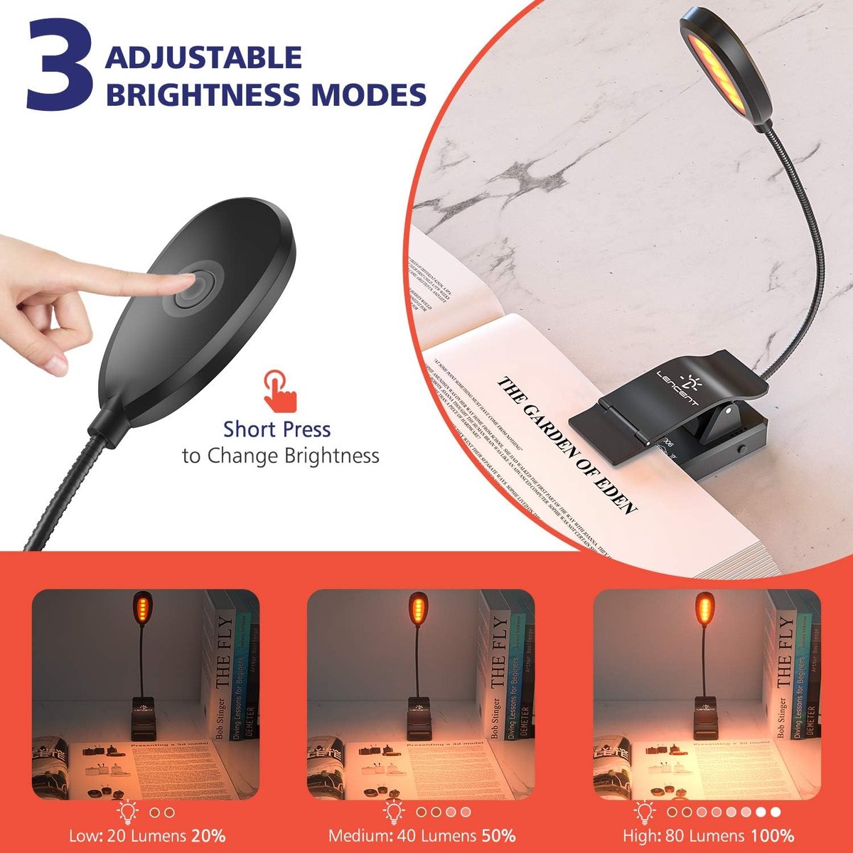 Oneay Oplaadbare leeslamp voor boeken, clip-on lamp die blauw licht blokkeert, oogbescherming voor een betere nachtrust, flexibel en draagbaar voor e-readers, 's nachts, op reis en tijdens het werk. — cadeau in Gadgets - foto 3