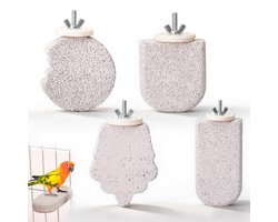 Namajunas - 4 stuks vogelstokken van mineraalsteen - Papegaaien standaard - Zitstok voor vogels, dwergpapegaai - Snavel slijpsteen grasparkiet - Natuurlijke kraakstang voor spel en klauwverzorging - Vogelkooi Accessoires - Decoratie - Ljsje vorm