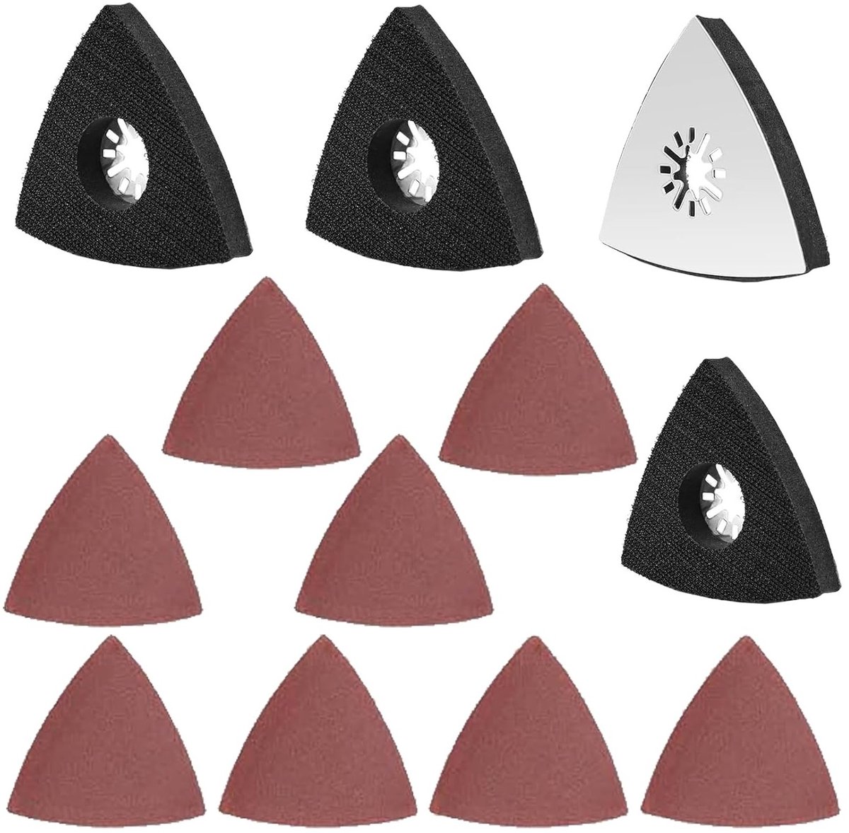 Set van 4 Multitool Schuurplaten 80 mm Driehoekige Schuurdiscs met 8 Schuurvellen voor Hout, Metaal, Kunststof en Plamuur, Perfect voor Schuren en Ontroesten