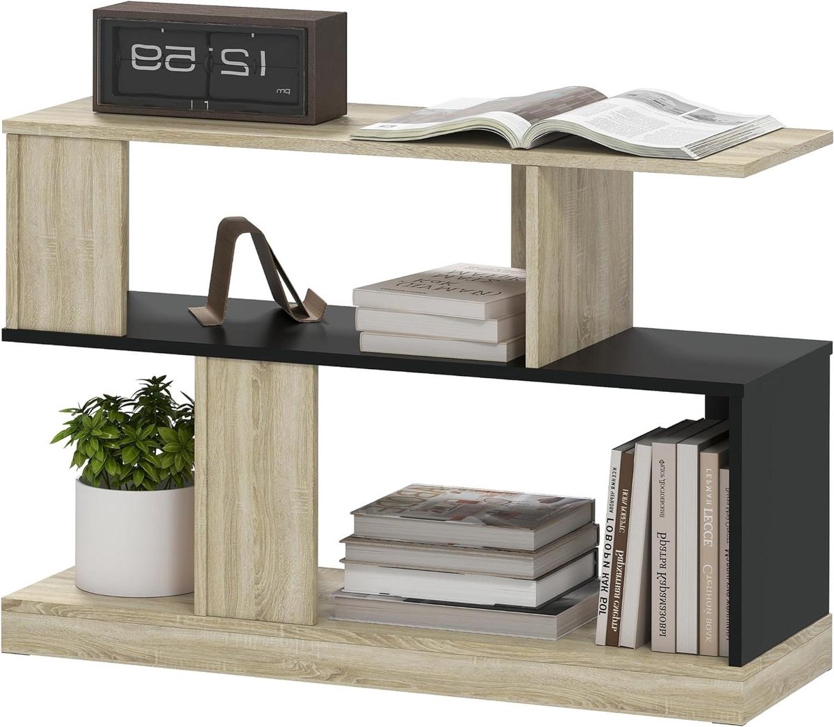 Bijzettafel S-vorm - Bankpunt met opberg - Woonkamer inrichten - Stabiele constructie - 90 x 30 x 61 cm
