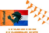 Oranje Supporters Pakket met Holland Vlag en 2x Oranje Vlaggenlijnen - WK Voetbal Versiering - Oranje Versiering
