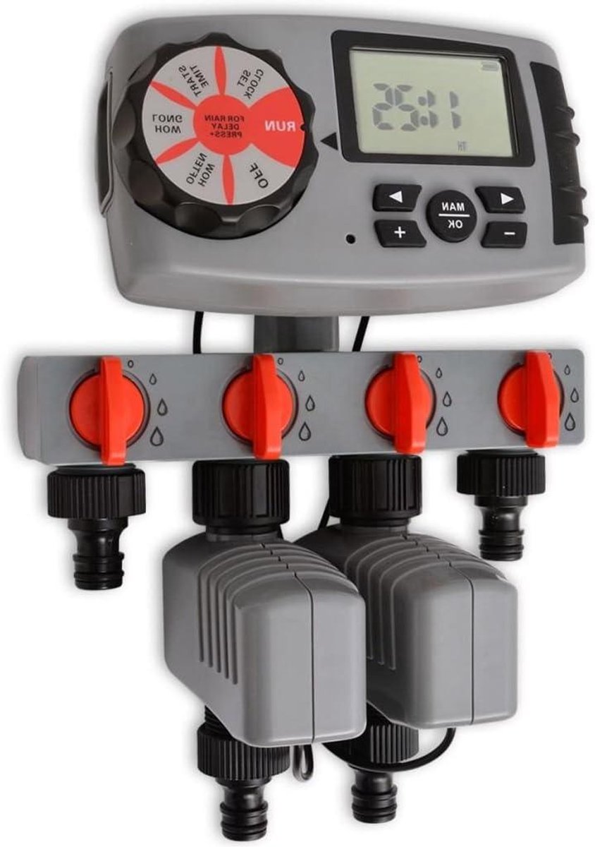 Automatische Irrigatie - Water Timer - Tuin Bewateren - 4 Zones Programmeerbaar - DC 3V - Grijs