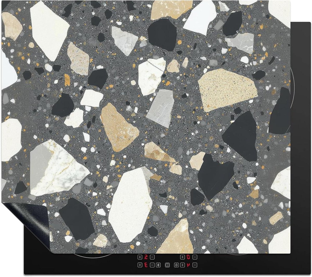 Inductie Beschermer - Kookplaat Mat - Extra Werkruimte - Unieke Fotoprint - 59x51 cm - Terrazzo