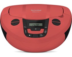 TechniSat VIOLA CD-1 - draagbare stereo cd-speler, Boombox met praktische draaggreep (radio voor kinderen, FM-radiotuner, Bluetooth-ontvangst, 2 x 1 W RMS-vermogen, net- en batterijvoeding) Rood