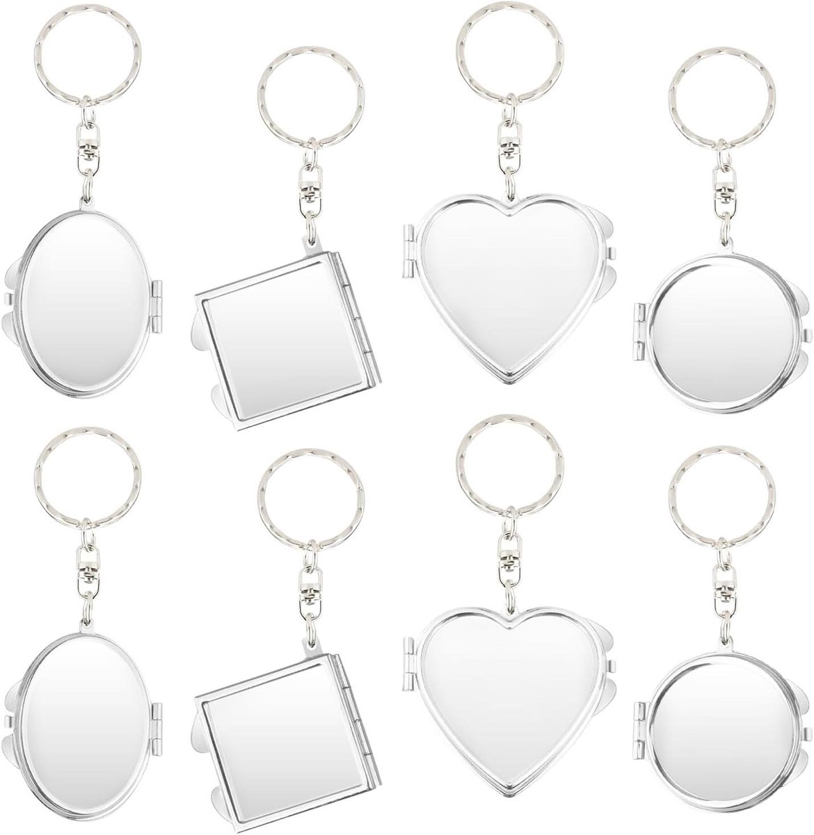 Mini Vouwspiegels - Compacte Make-up Spiegels - Make-up Aanbrengen - Met Sleutelhanger - 8 Stuks - Zilver